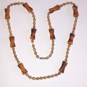 Vintage Slag Glass Industrial Age Marbled Tan Glass Beaded Boho Necklace